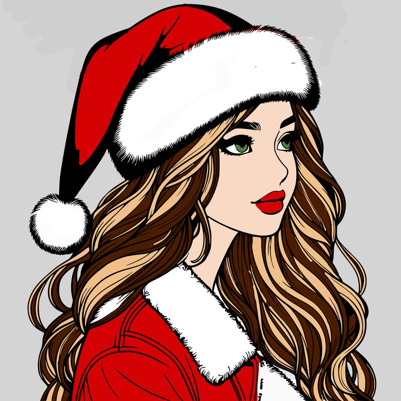 realistic girl in santa hat