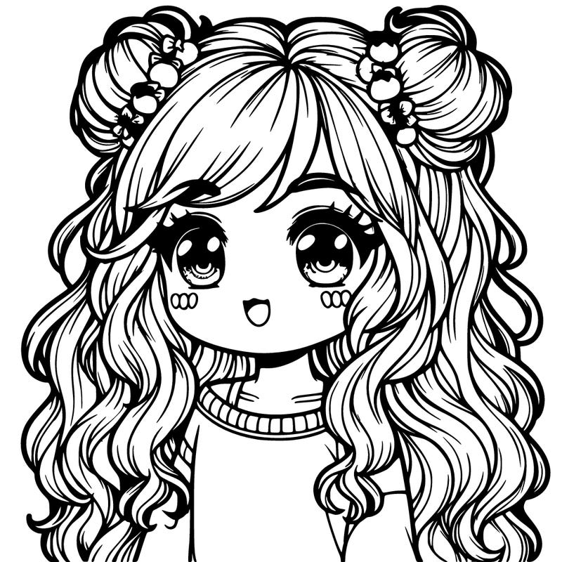 a cute girl with wavy hair very realistic, kawaii
