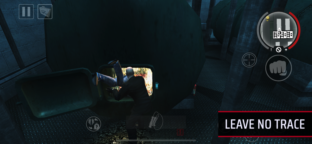 Hitman: Blood Money — Reprisal - Agent 47 hiding a body in a furnace to leave no trace in Hitman Blood Money Reprisal.
