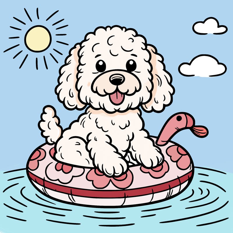 a cocakpoo dog in a floaty enjoying summer