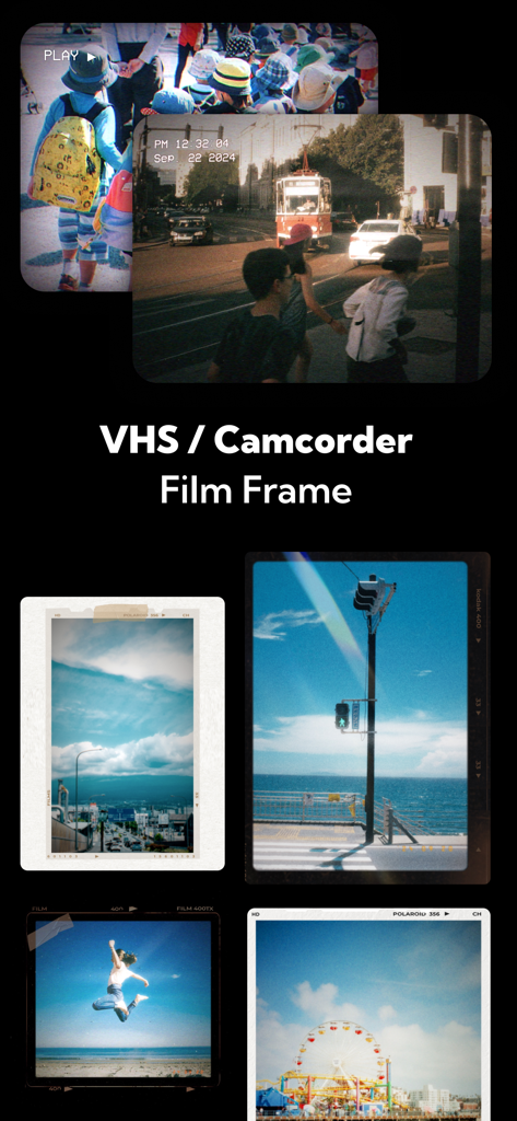 FILCA app showcasing VHS and camcorder film frames with vintage photo aesthetics