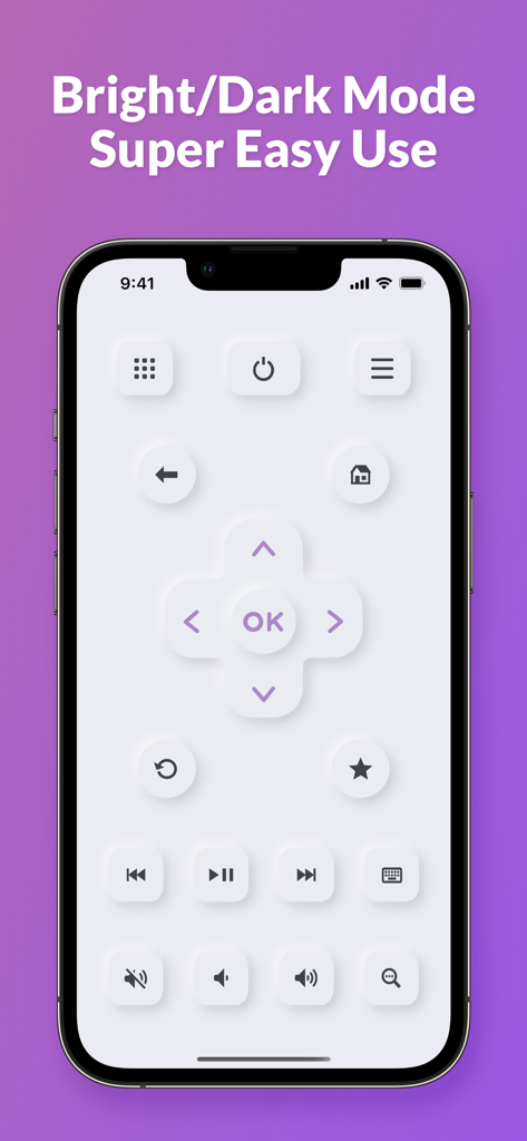 TV Remote ‣ - Interfaz de la aplicación de control remoto de TV en modo brillante en un iPhone