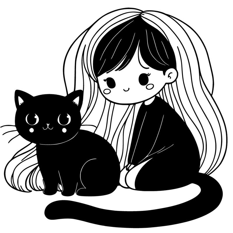 black cat sitting on a black girl