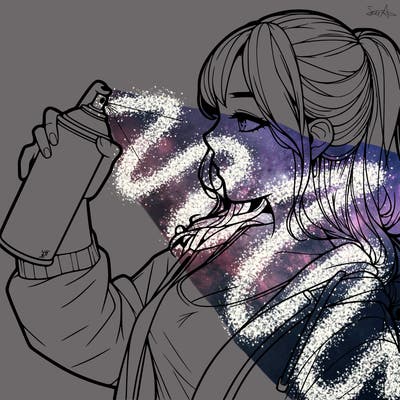 a realistic girl spray, painting