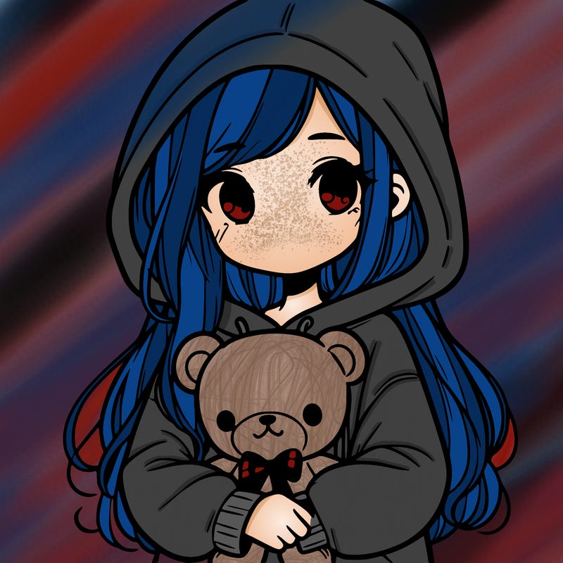 girl with big hoodie and long hair holding teddy bear