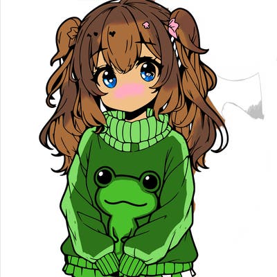 anime girl wearing frog sweater