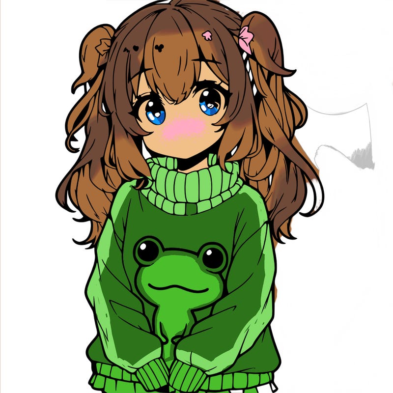 anime girl wearing frog sweater