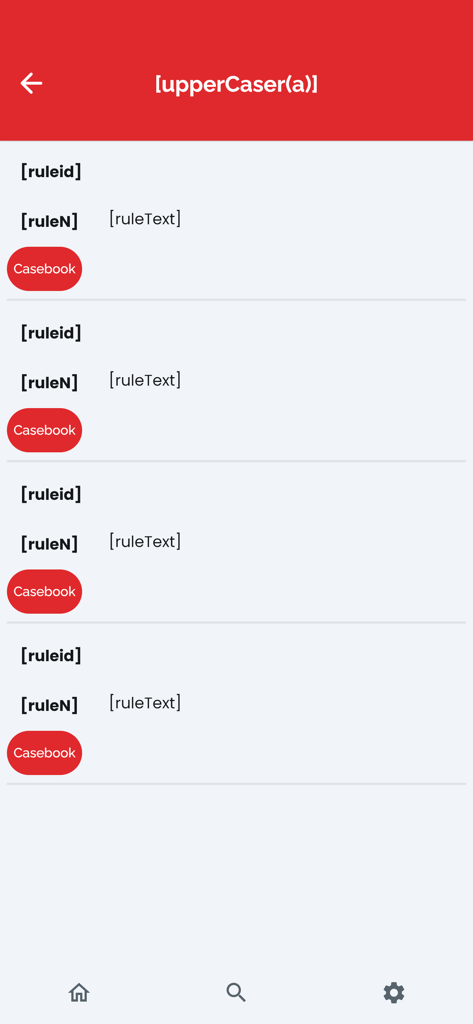 Read Volley - List of volleyball rules and casebook buttons within the Read Volley app