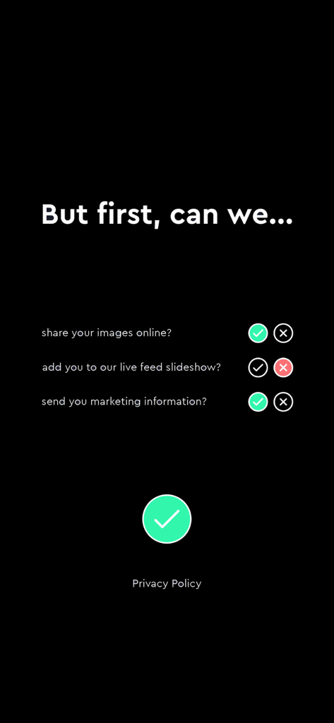 Breeze Booth - A customizable event survey screen for Breeze Booth allowing guests to opt into image sharing and marketing.