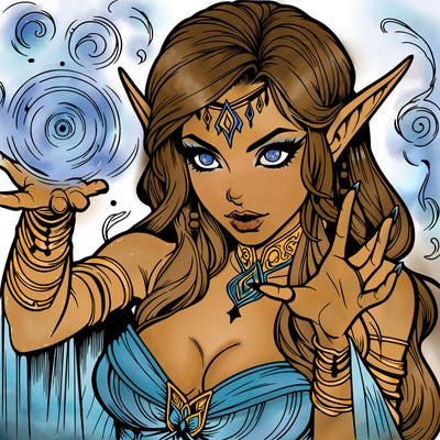 realistic scary beautiful elf sorceress casting spell