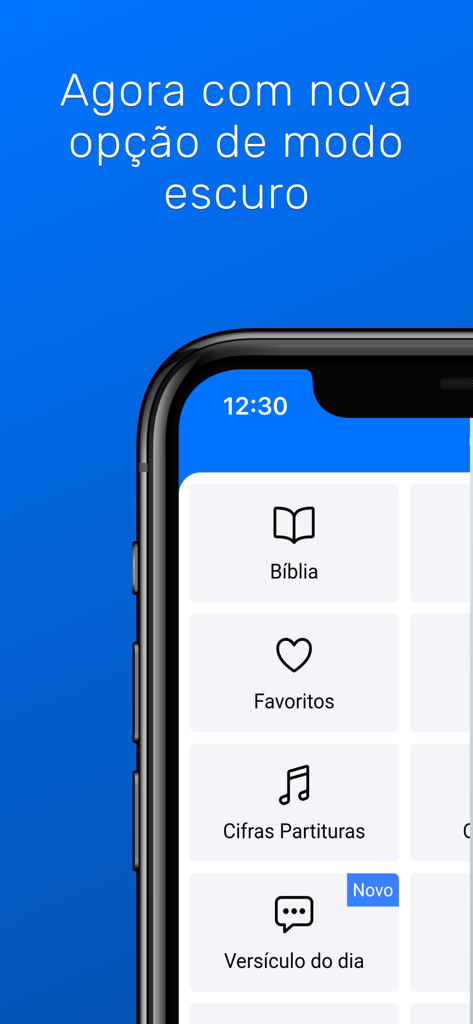 Biblia Sagrada Offline - Iconos del menú principal de la aplicación Biblia Sagrada sin Conexión con funciones de lectura de la Biblia y acordes musicales en portugués