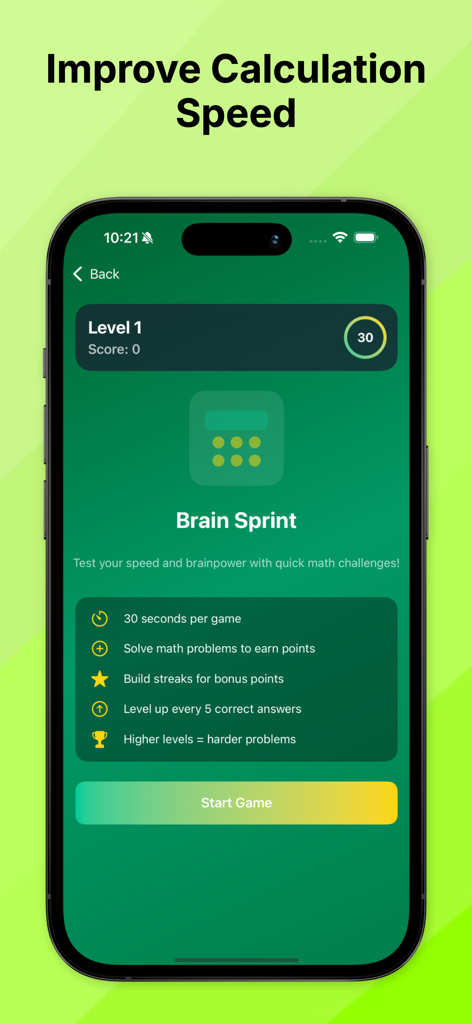 Robux Wallet For Roblox - Bildschirm zur Mathe-Herausforderung „Brain Sprint“ in der Robux Wallet-App