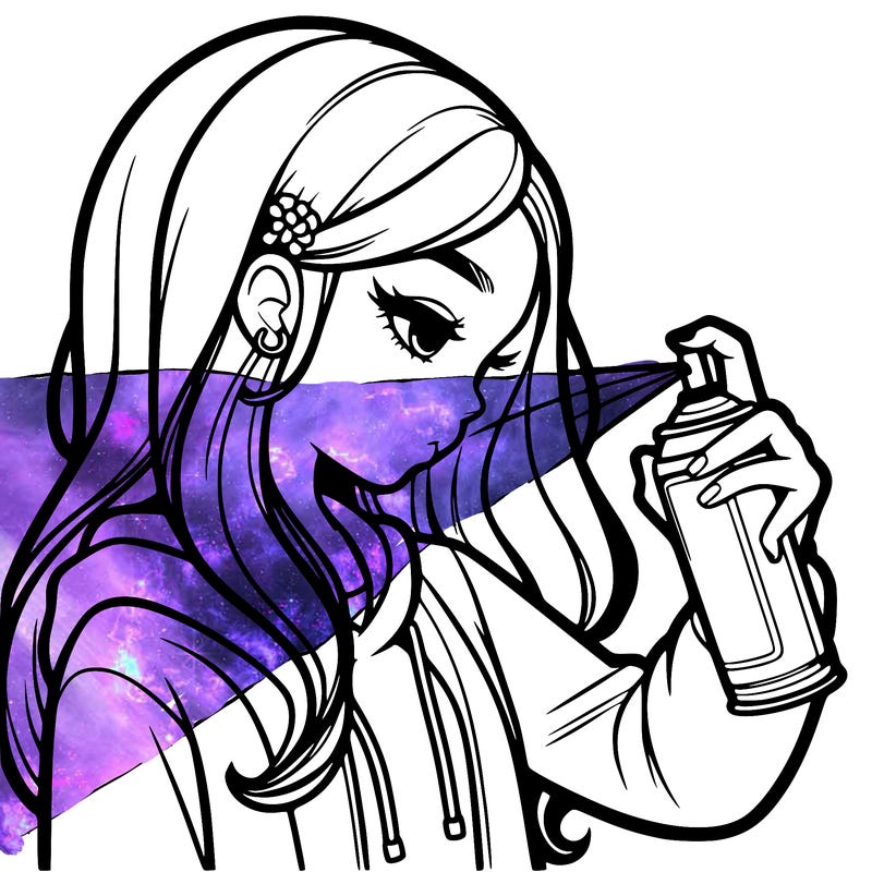 a realistic girl spray painting