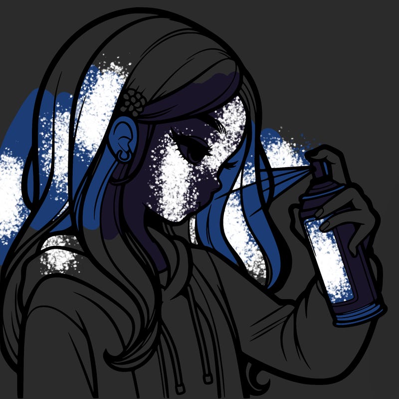 a realistic girl spray painting