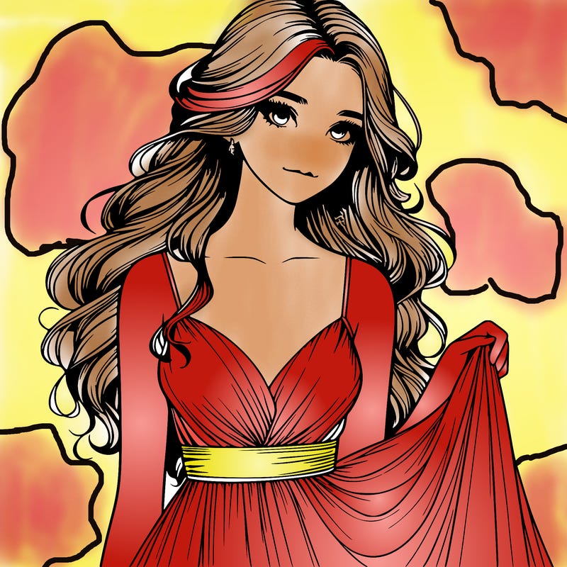 realistic girl in flowy silky prom dress