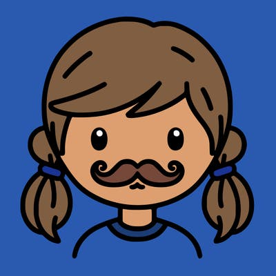 person with mustache and pigtails