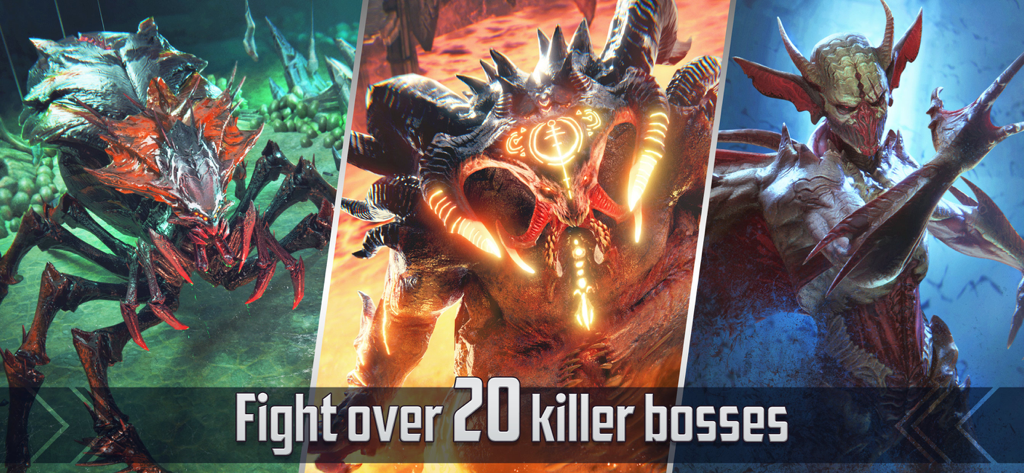 Three powerful dark fantasy bosses from the mobile RPG RAID Shadow Legends.
