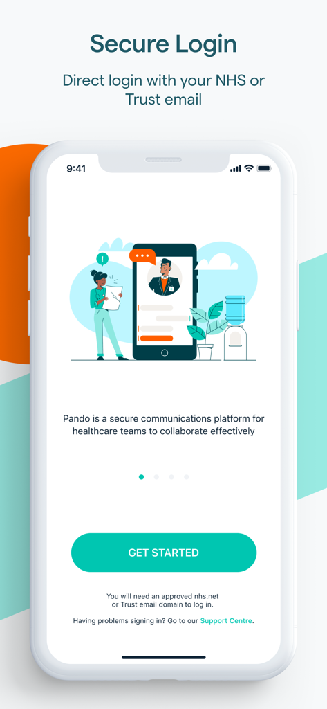Pando - Connecting Healthcare - Écran de connexion et d'intégration sécurisées pour l'application de communication de soins de santé Pando