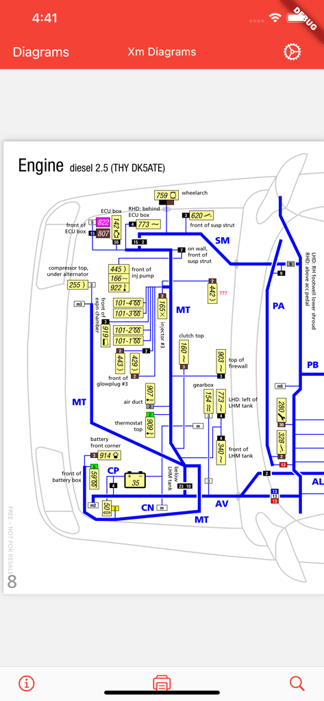 Xm Diagrams - Technical engine wiring diagram and component layout for a Citroen XM