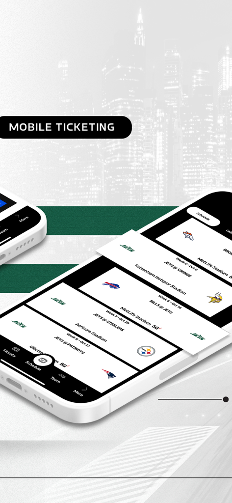 Official New York Jets - Official New York Jets mobile app showing game schedule and mobile ticketing feature