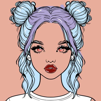 realistic girl with two buns in hair and lips