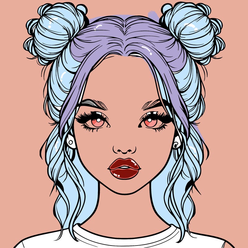 realistic girl with two buns in hair and lips