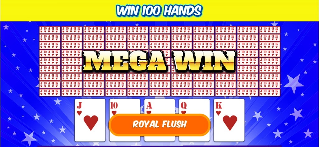 Multi Hand Video Poker & Bingo - Multi hand video poker game screen displaying a mega win with a royal flush