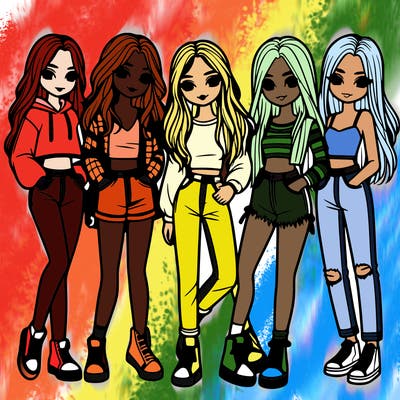 5 girls friends standing