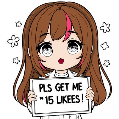 realistic girl holding up a sign that says “pls get me to 15 likes!”