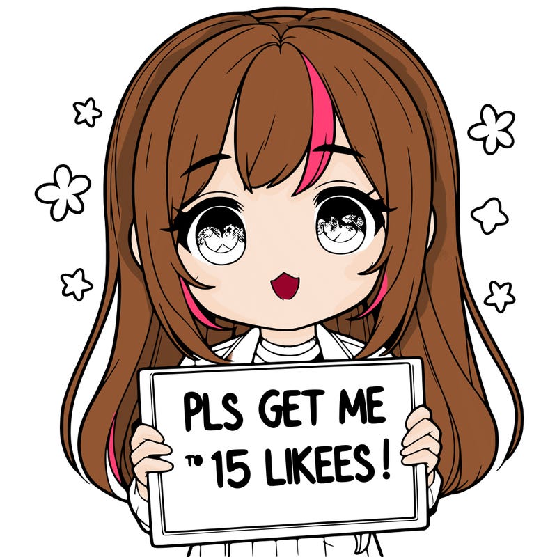 realistic girl holding up a sign that says “pls get me to 15 likes!”