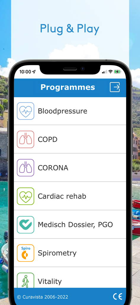 Gezondheidsmeter - Screenshot of the Gezondheidsmeter app showing a list of health monitoring programs including blood pressure COPD and cardiac rehab