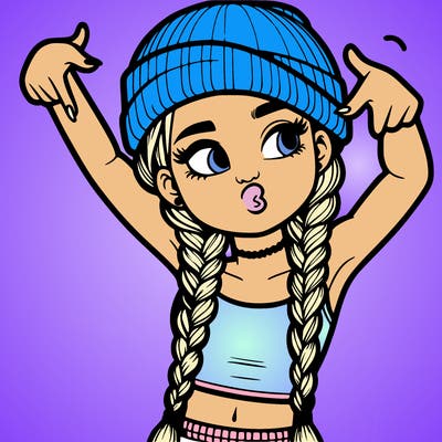 realistic teenage girl with braids and a beanie and crop top doing 🫶🏼