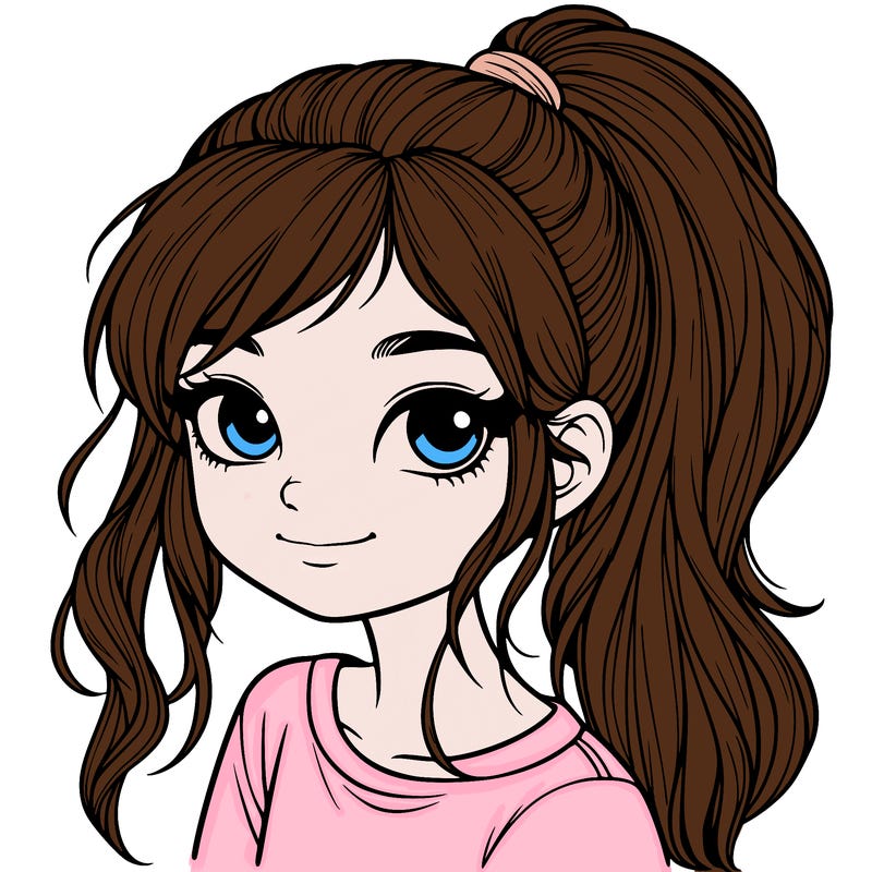 realistic girl with ponytail