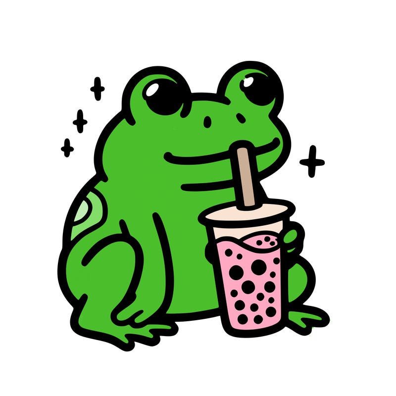 frog drinking boba tea