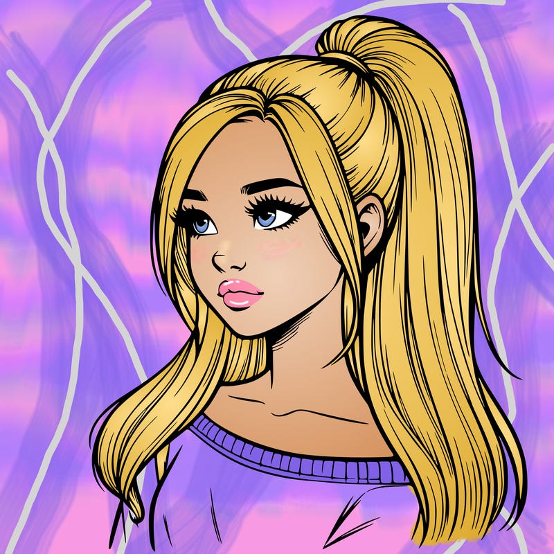 realistic girl with a high ponytail