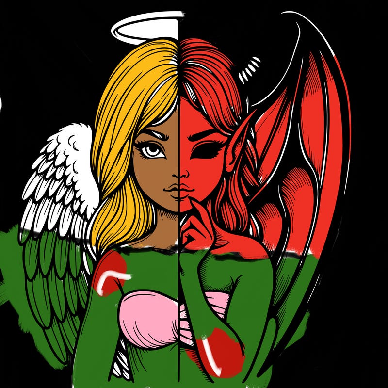 realistic angel half demon