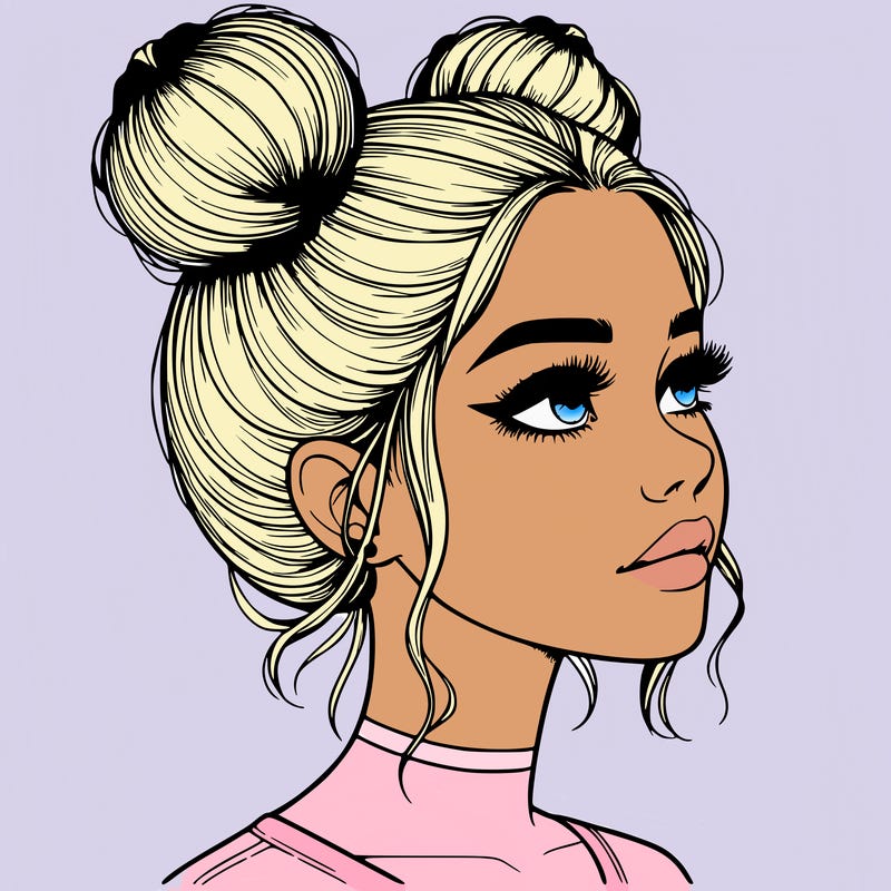 realistic girl with buns on the top of her head