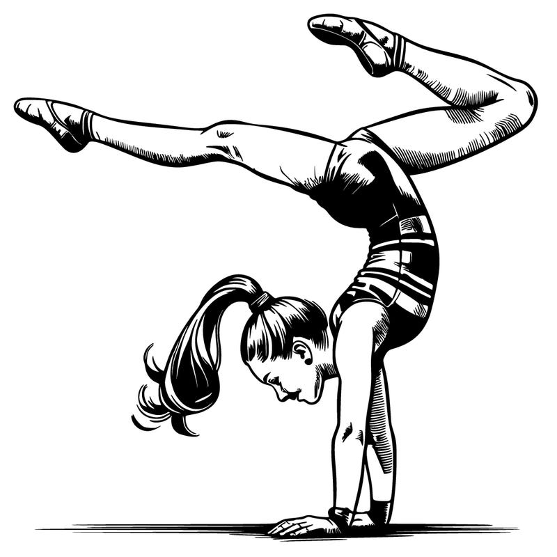 realistic female gymnast doing a cart wheel