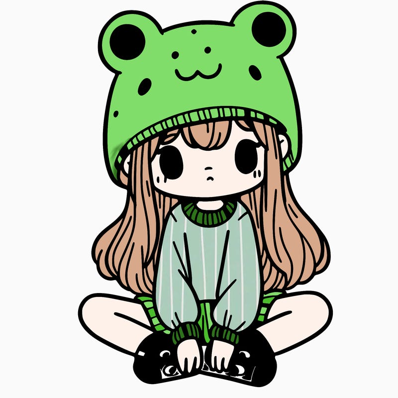 a girl wearing a frog hat and some frog socks
