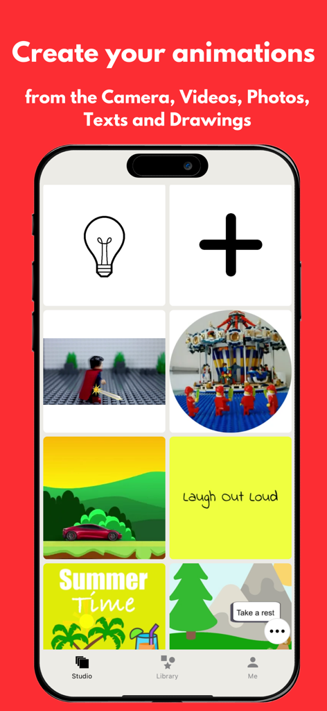 Animatives - stop motion maker - Animatives app studio interface showing a grid of creative animation projects