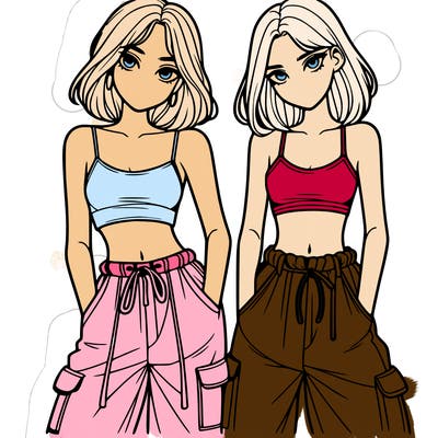 two girls with crop top with baggy pants