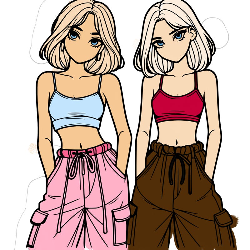 two girls with crop top with baggy pants