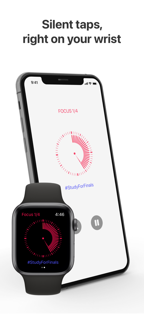 Silo: Focus Timer - Silo focus timer app interface shown on an iPhone and Apple Watch displaying a pomodoro session