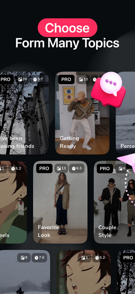 Reelsy Reel Maker IG Templates - A collection of trending video templates for social media in the Reelsy app