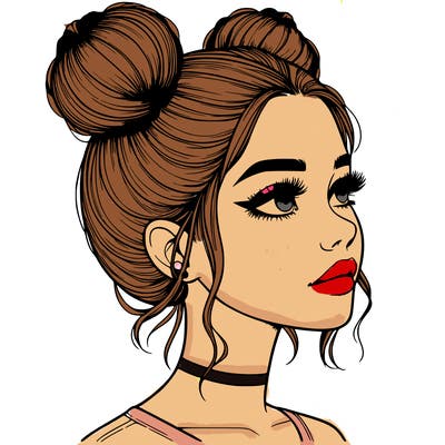 realistic girl with buns on the top of her head