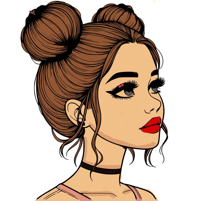realistic girl with buns on the top of her head