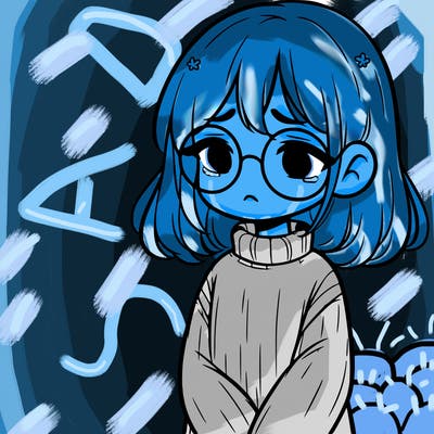 sad girl with glasses in a sweater