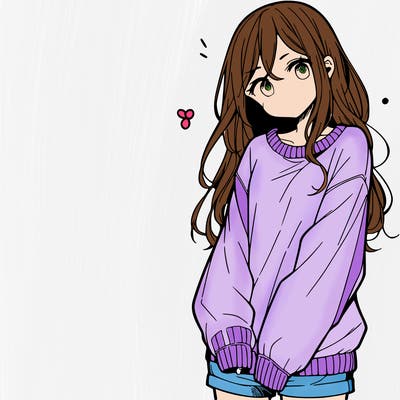 manga teen girl  in a sweater and baggy pants