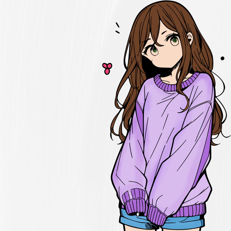 manga teen girl  in a sweater and baggy pants