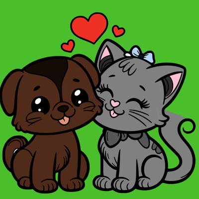 cat with a dog and in love